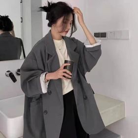 New Women's Coffee Suit Jacket Spring And Autumn (Option: Dark Grey-L)
