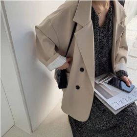 New Women's Coffee Suit Jacket Spring And Autumn (Option: Off white-XL)